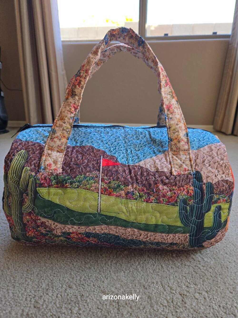 NWT Quilted Fabric Duffel Zippered Bag Cactus Desert Saguaro Arizona Southwest